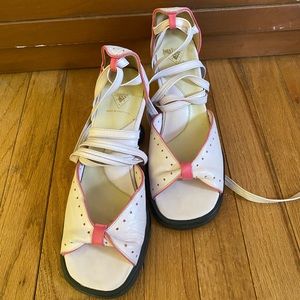 John Fluevog vintage light pink heels with ankle ties